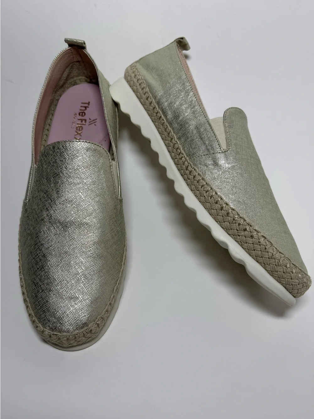 The FLEXX Chappie Metallic Gold Leather Espadrille Slip-Ons Women’s 10